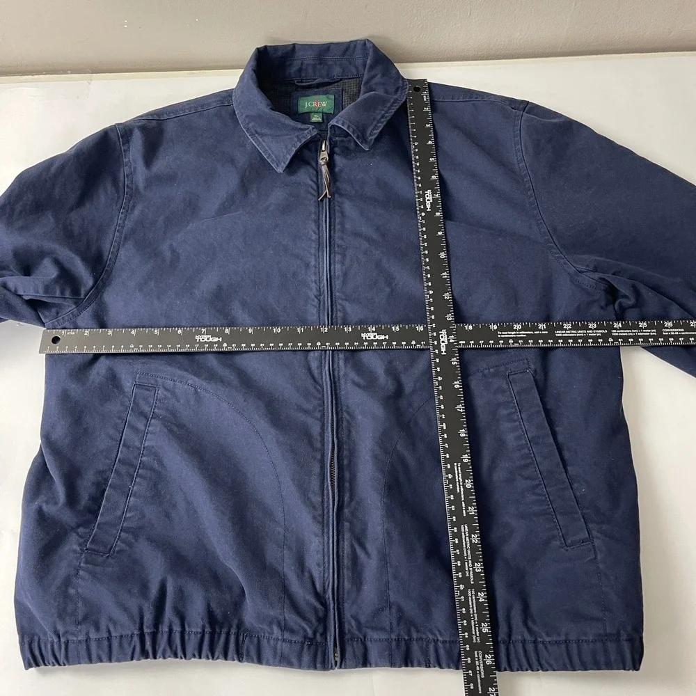 J Crew Jacket Mens Large Navy Blue Lightweight Twill Bomber Oarsman Plaid Lining
